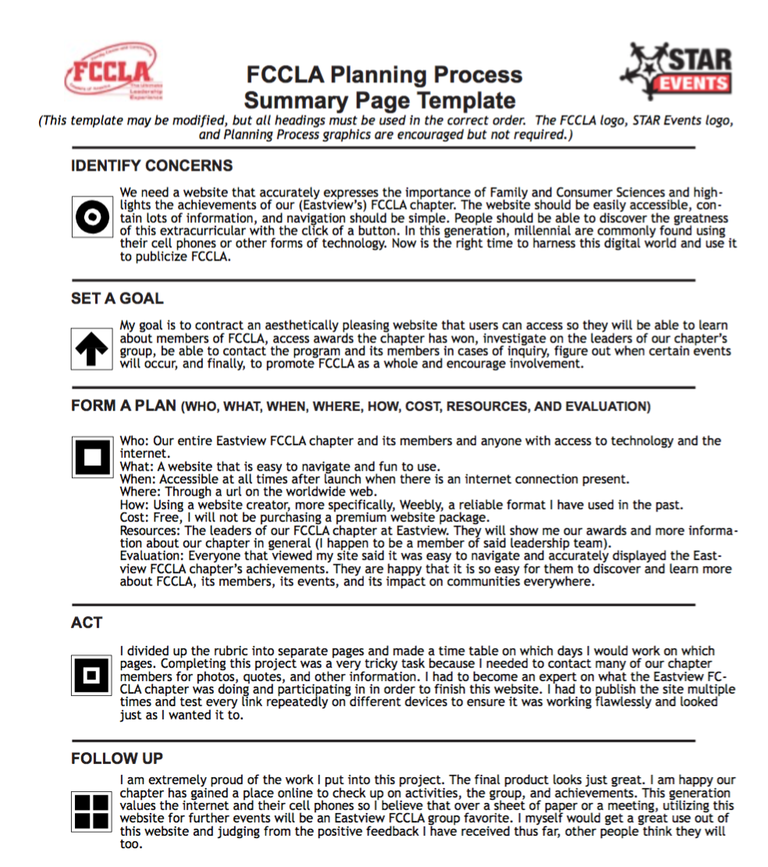 Planning Process Fccla Template